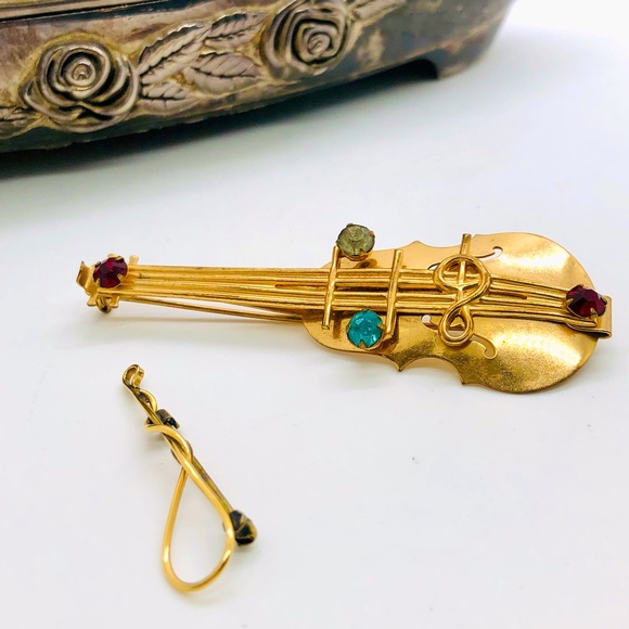 Vintage Guitar Violin Note Brooch Lot - Picture 1 of 10